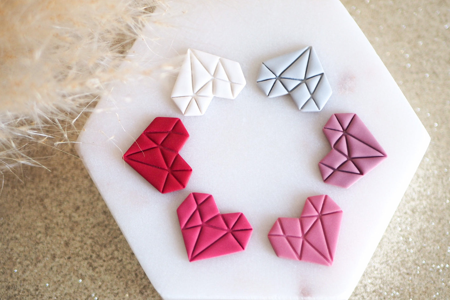 Ausstecher Cutter Form für Modelliermasse, Origami Herz mit passendem Stempel, Werkzeug für Schmuckherstellung mit Fimo und Co.