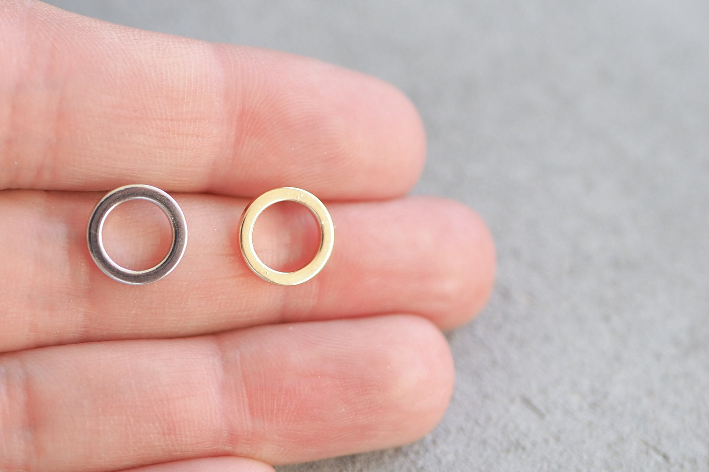 5 Paar Ohrstecker mit 10mm Ring, Messing vergoldet o. platiniert, Pin aus 925er Sterling Silber, Schmuckzubehör Ohrhaken