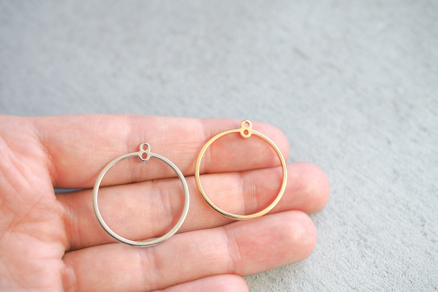 10 ringförmige Verbinder 25mm mit Doppelöse, 18 Karat echt vergoldet o. 925er Sterling versilbert, Schmuckzubehör