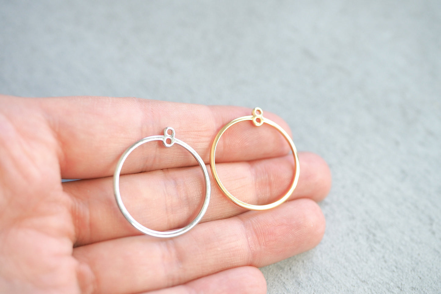 10 ringförmige Verbinder 25mm mit Doppelöse, 18 Karat echt vergoldet o. 925er Sterling versilbert, Schmuckzubehör