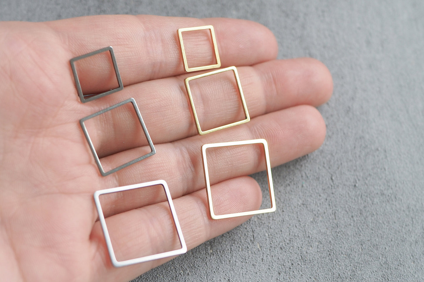 10 quadratische Anhänger o. Verbinder aus Edelstahl in 12mm, 16mm o. 20mm, Viereck hohl Gold Silber, Schmuckzubehör