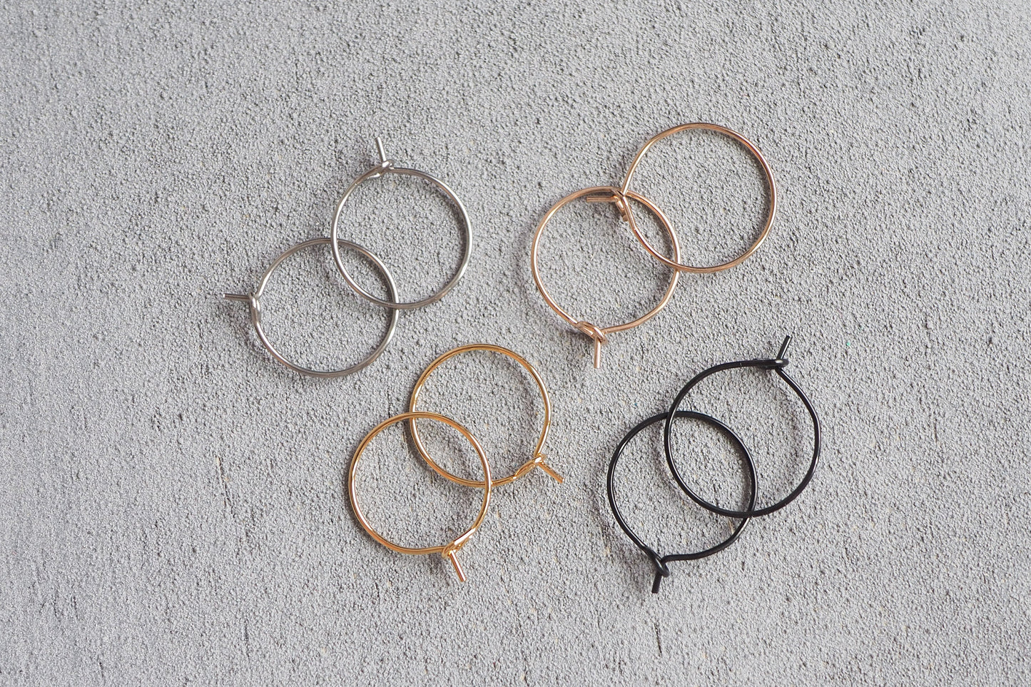 10 Paar 15mm Kreolen, Einfädler, minimalistisch und schlicht in Gold, Silber, Roségold oder Schwarz, Schmuckzubehör