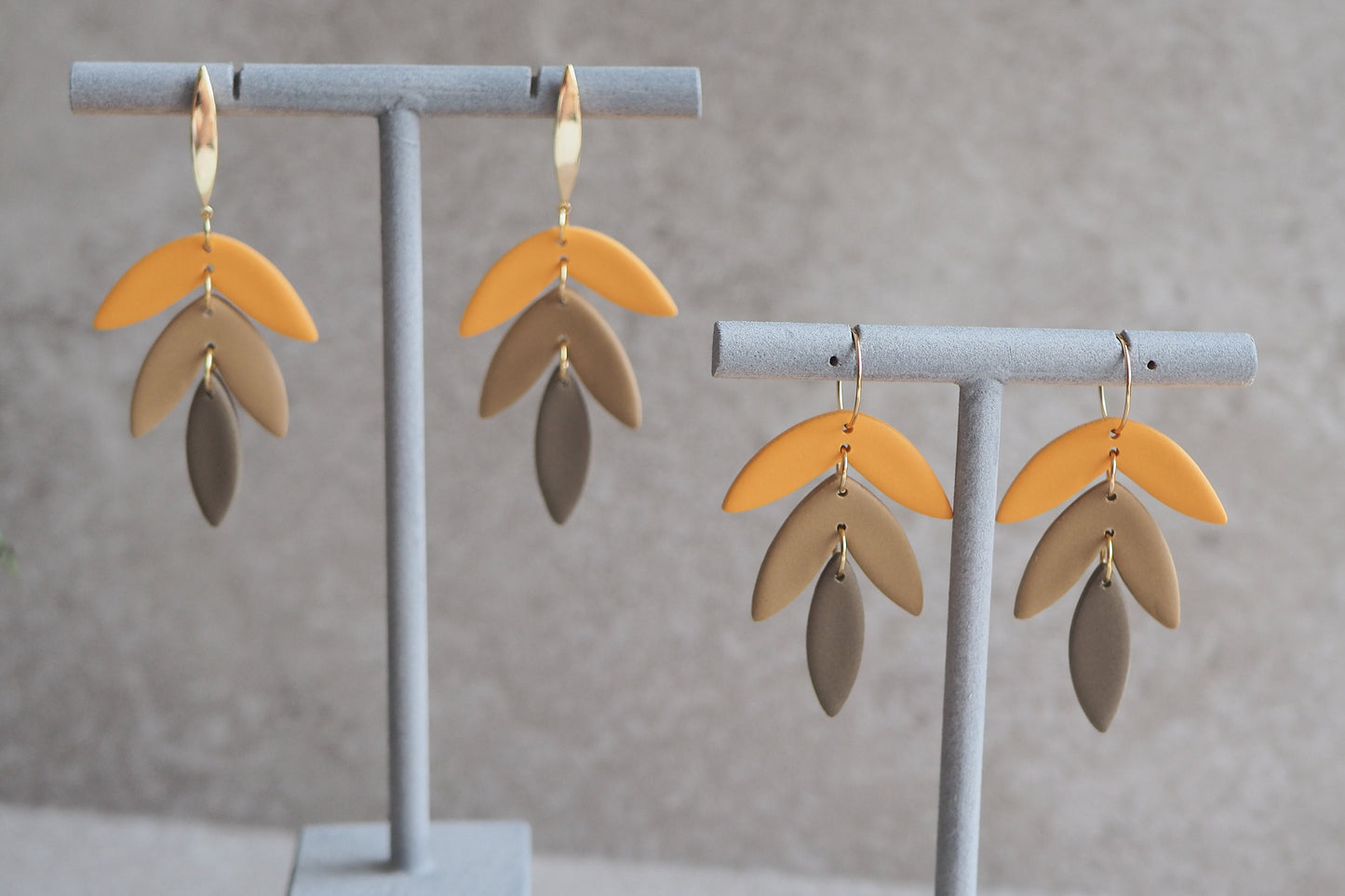 Handgemachte Ohrringe aus Polymer Ton, HERBST KOLLEKTION, Gelb Orange Braun Taupe, Handgefertigter Fimo Schmuck