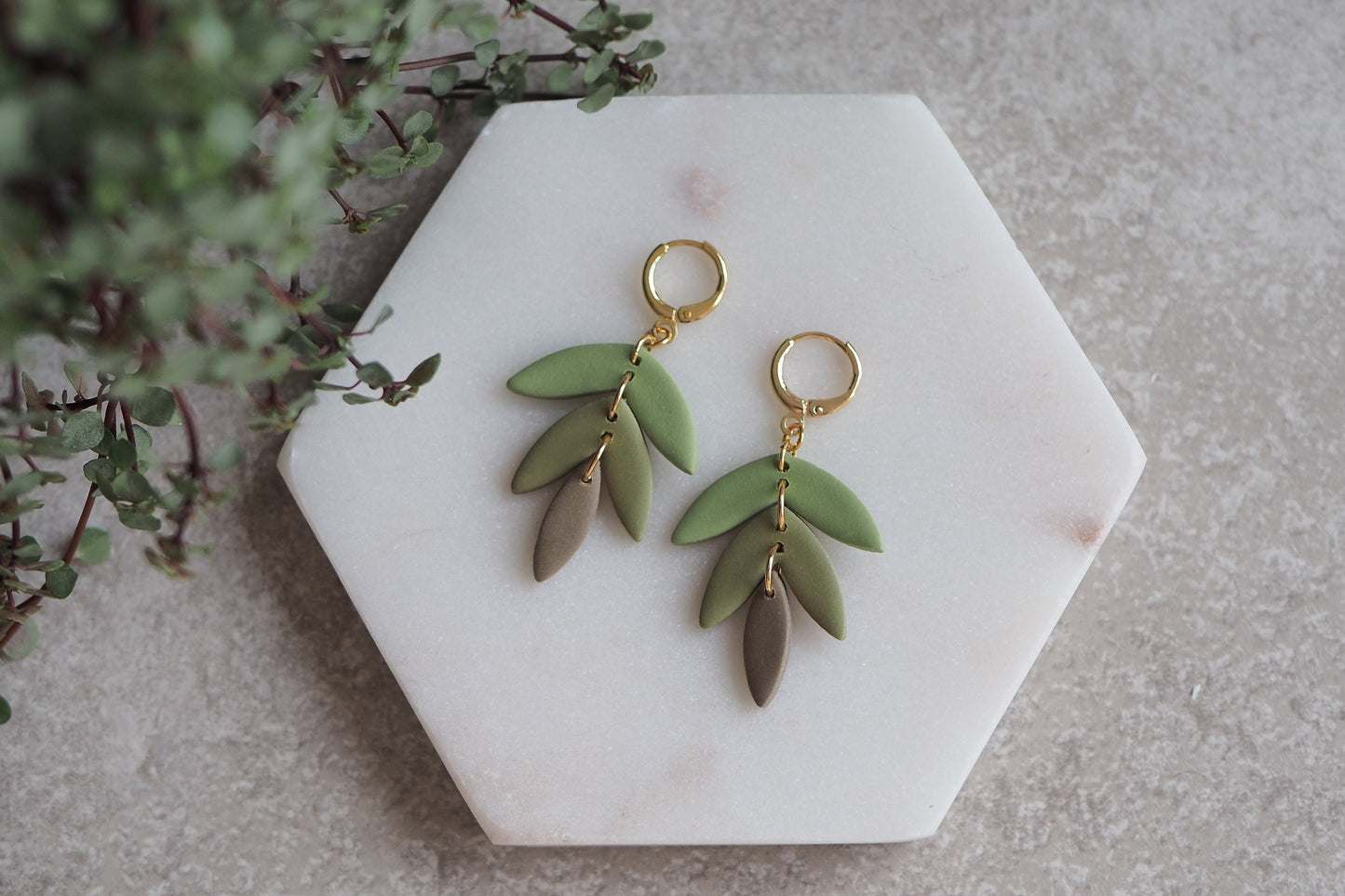 Handgemachte Ohrringe aus Polymer Ton, HERBST KOLLEKTION, Olive Grün Braun Taupe, Handgefertigter Fimo Schmuck