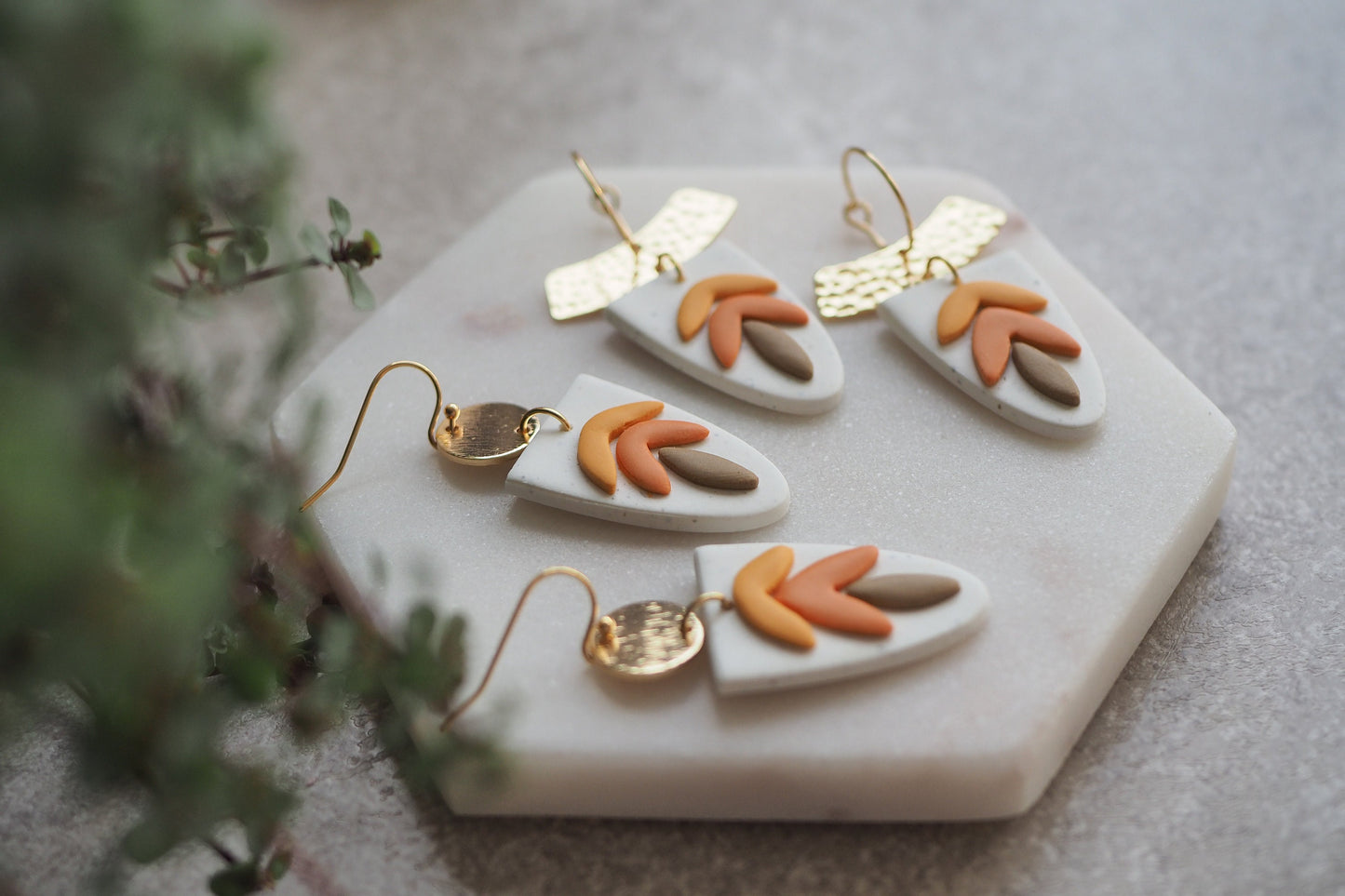 Handgemachte Ohrringe aus Polymer Ton, HERBST KOLLEKTION, Curry Senf Gelb Orange Braun Taupe, Handgefertigter Fimo Schmuck