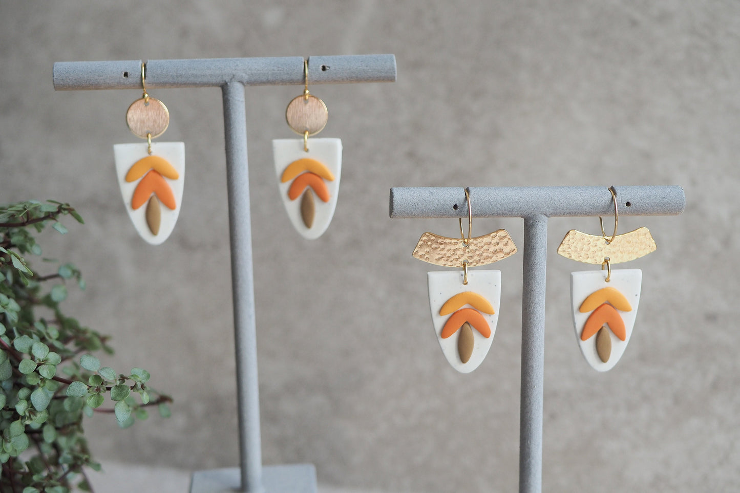 Handgemachte Ohrringe aus Polymer Ton, HERBST KOLLEKTION, Curry Senf Gelb Orange Braun Taupe, Handgefertigter Fimo Schmuck