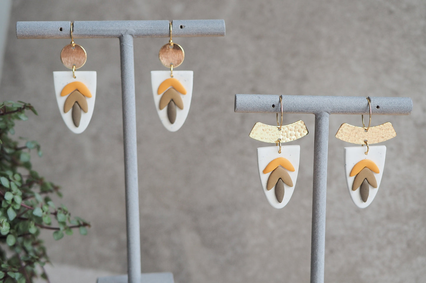 Handgemachte Ohrringe aus Polymer Ton, HERBST KOLLEKTION, Curry Senf Gelb Braun Taupe, Handgefertigter Fimo Schmuck