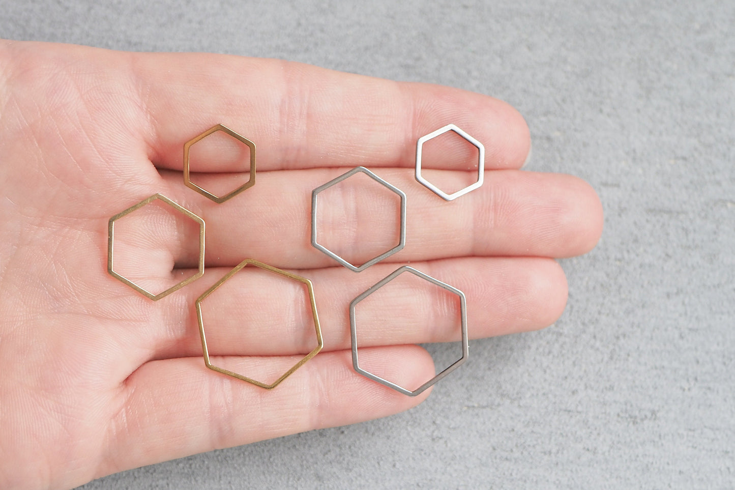 10 sechseckige Anhänger o. Verbinder aus Edelstahl, 12mm, 16mm o. 20mm, Sechseck Hexagon hohl, Gold oder Silber, Schmuckzubehör
