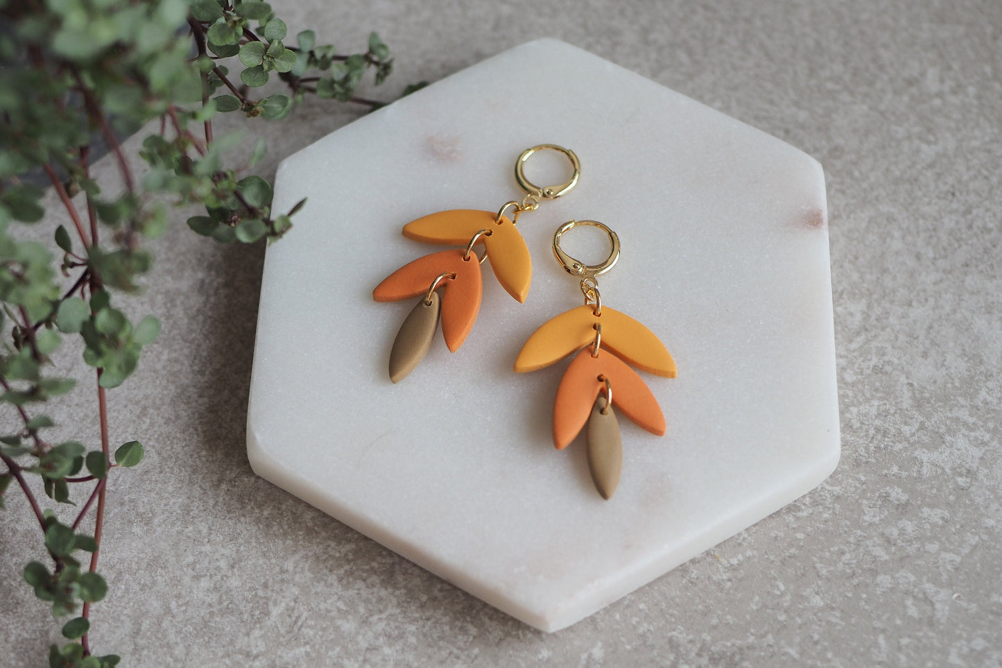 Handgemachte Ohrringe aus Polymer Ton, HERBST KOLLEKTION, Gelb Orange Braun Taupe, Handgefertigter Fimo Schmuck