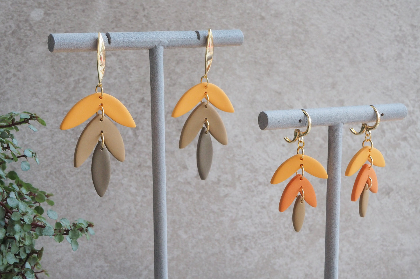 Handgemachte Ohrringe aus Polymer Ton, HERBST KOLLEKTION, Gelb Orange Braun Taupe, Handgefertigter Fimo Schmuck