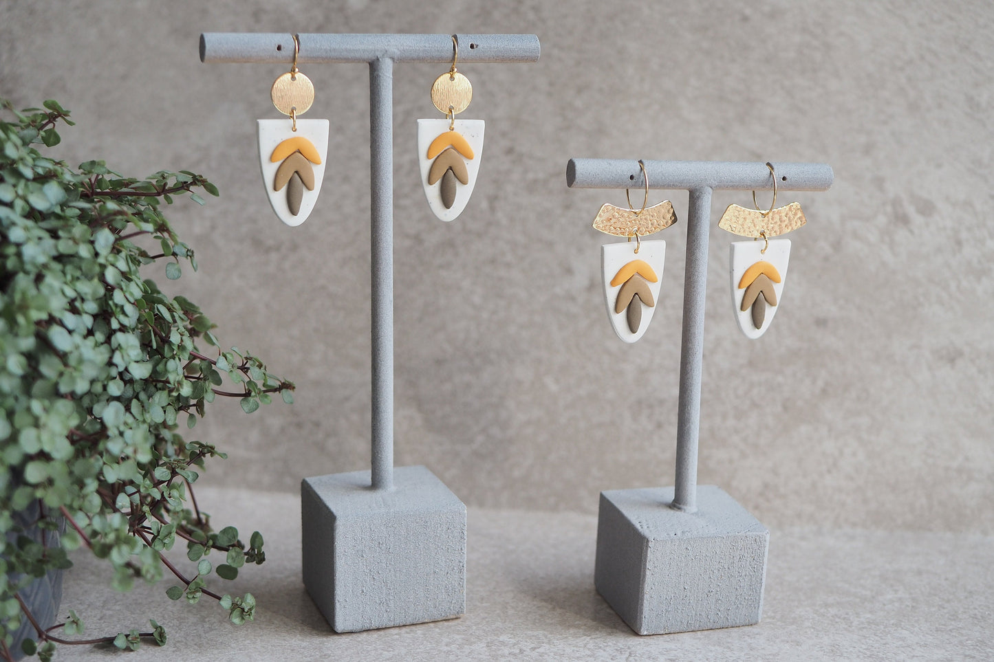 Handgemachte Ohrringe aus Polymer Ton, HERBST KOLLEKTION, Curry Senf Gelb Braun Taupe, Handgefertigter Fimo Schmuck