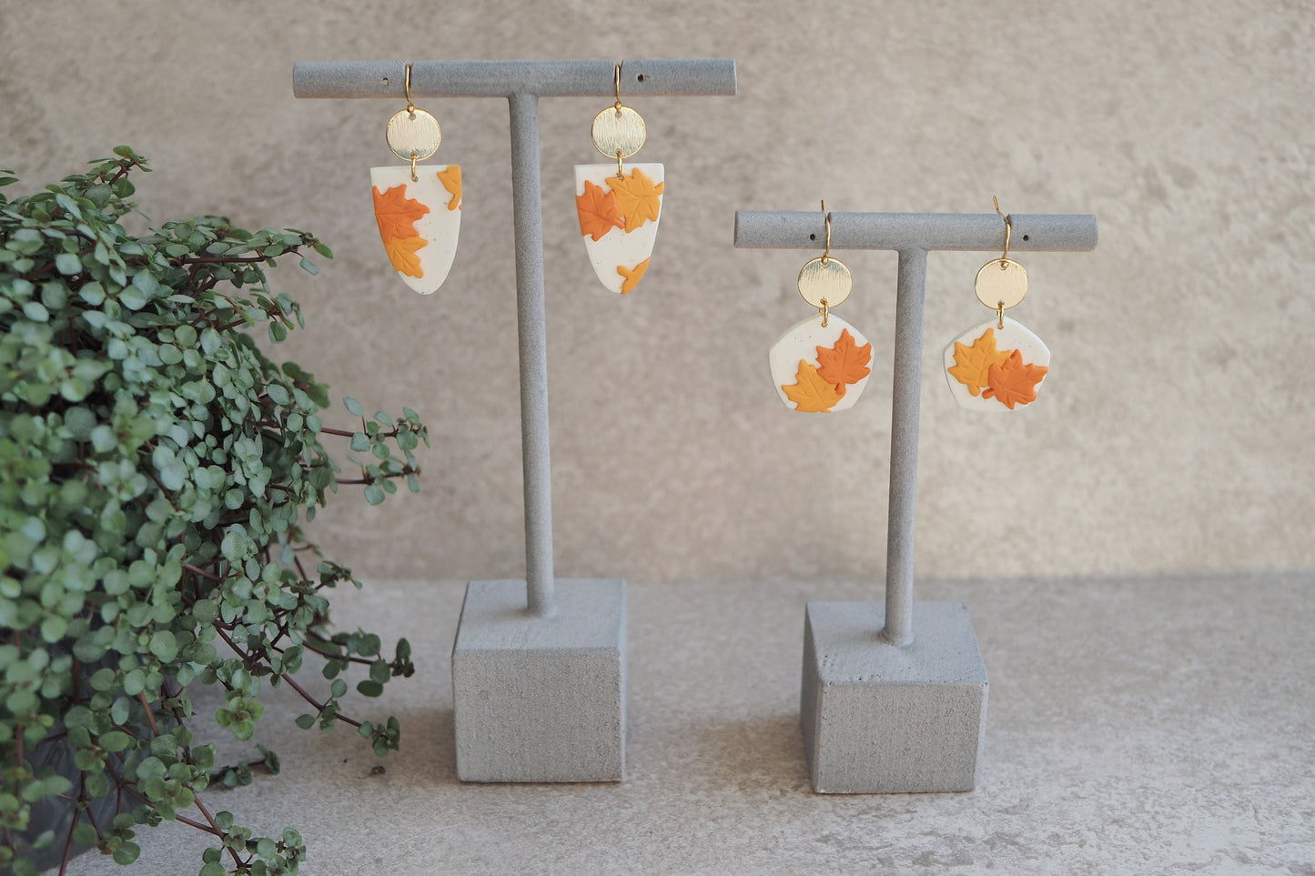 Handgemachte Ohrringe aus Polymer Ton, HERBST KOLLEKTION, Oliv Grün Blätter, Handgefertigter Fimo Schmuck