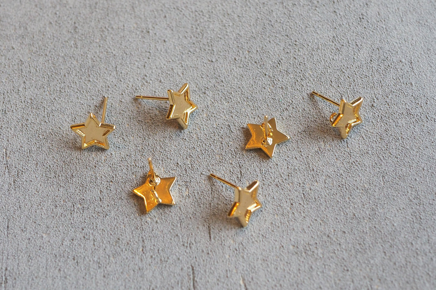 3 Paar Stern-Ohrstecker mit Öse, 18 Karat echt vergoldet, Schmuckzubehör