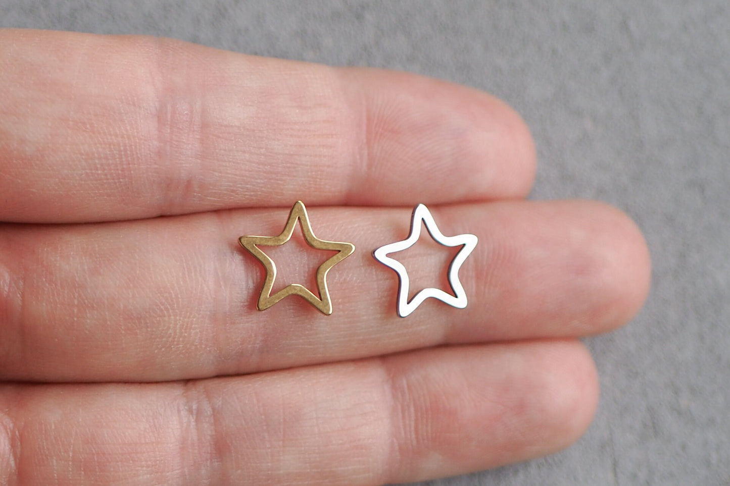 10 Stern Anhänger o. Verbinder aus Edelstahl, 12mm, Sterne Sternchen hohl, Gold oder Silber, Schmuckzubehör