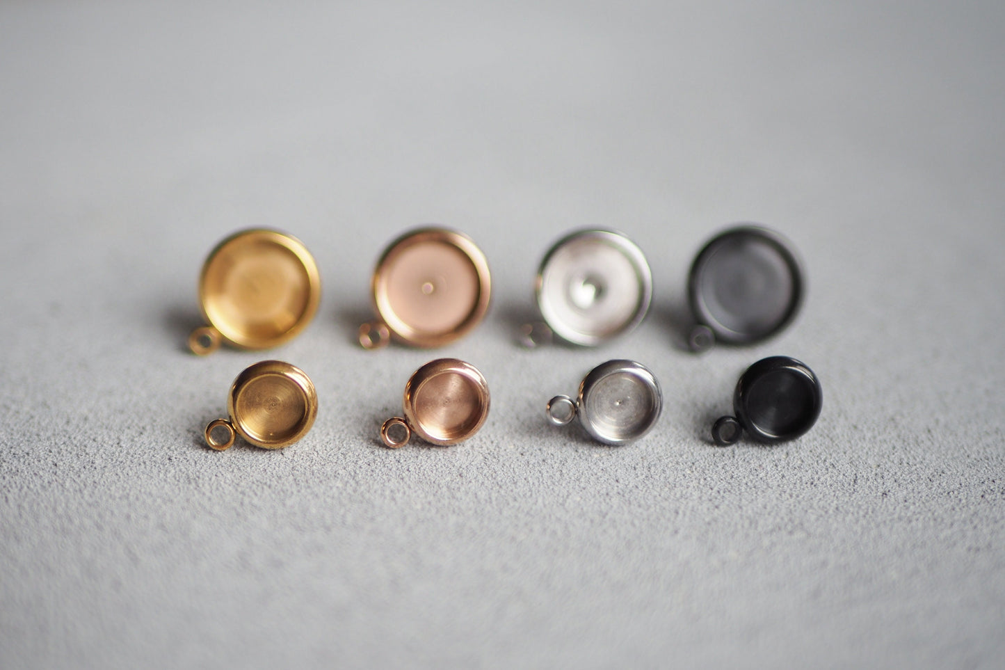 10 Ohrstecker Rohlinge mit Fassung und Öse aus Edelstahl in Gold, Silber, Roségold oder Schwarz, 6mm oder 10mm, Ohrringe Schmuckzubehör