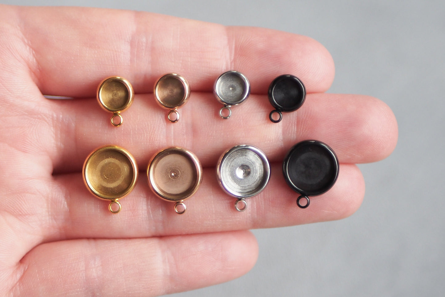 10 Ohrstecker Rohlinge mit Fassung und Öse aus Edelstahl in Gold, Silber, Roségold oder Schwarz, 6mm oder 10mm, Ohrringe Schmuckzubehör