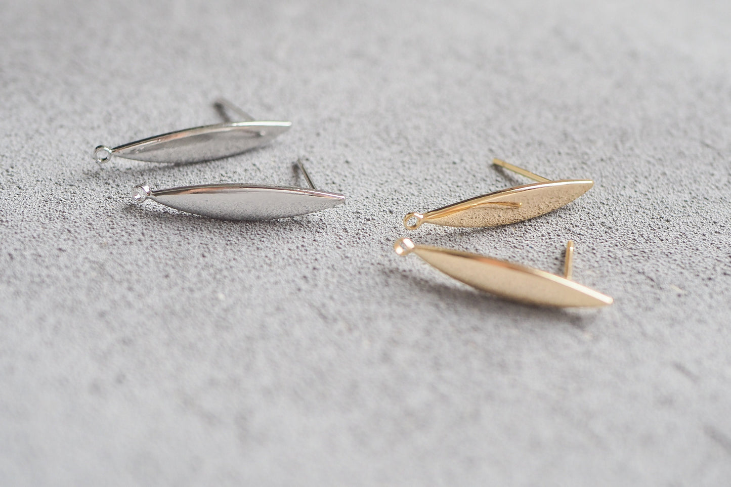 5 Paar Ohrstecker 21x8mm, echt vergoldet bzw. platiniert, spitzes langes Oval Horse Eye, Schmuckzubehör