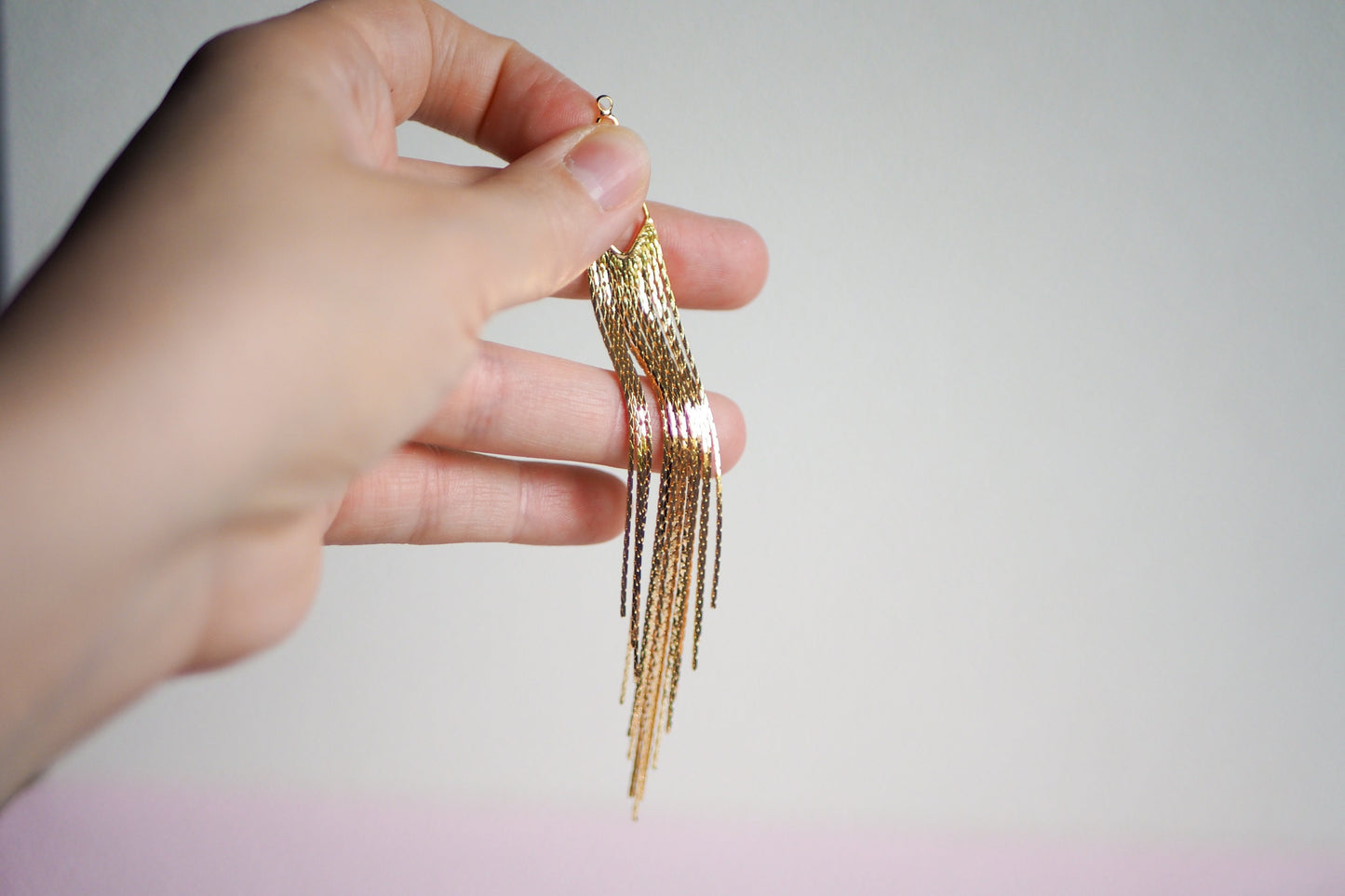 2 große Fransen Anhänger aus Messing 18 Karat echt vergoldet 12,5cm lang, Metallfransen Ketten Glieder, Schmuckzubehör