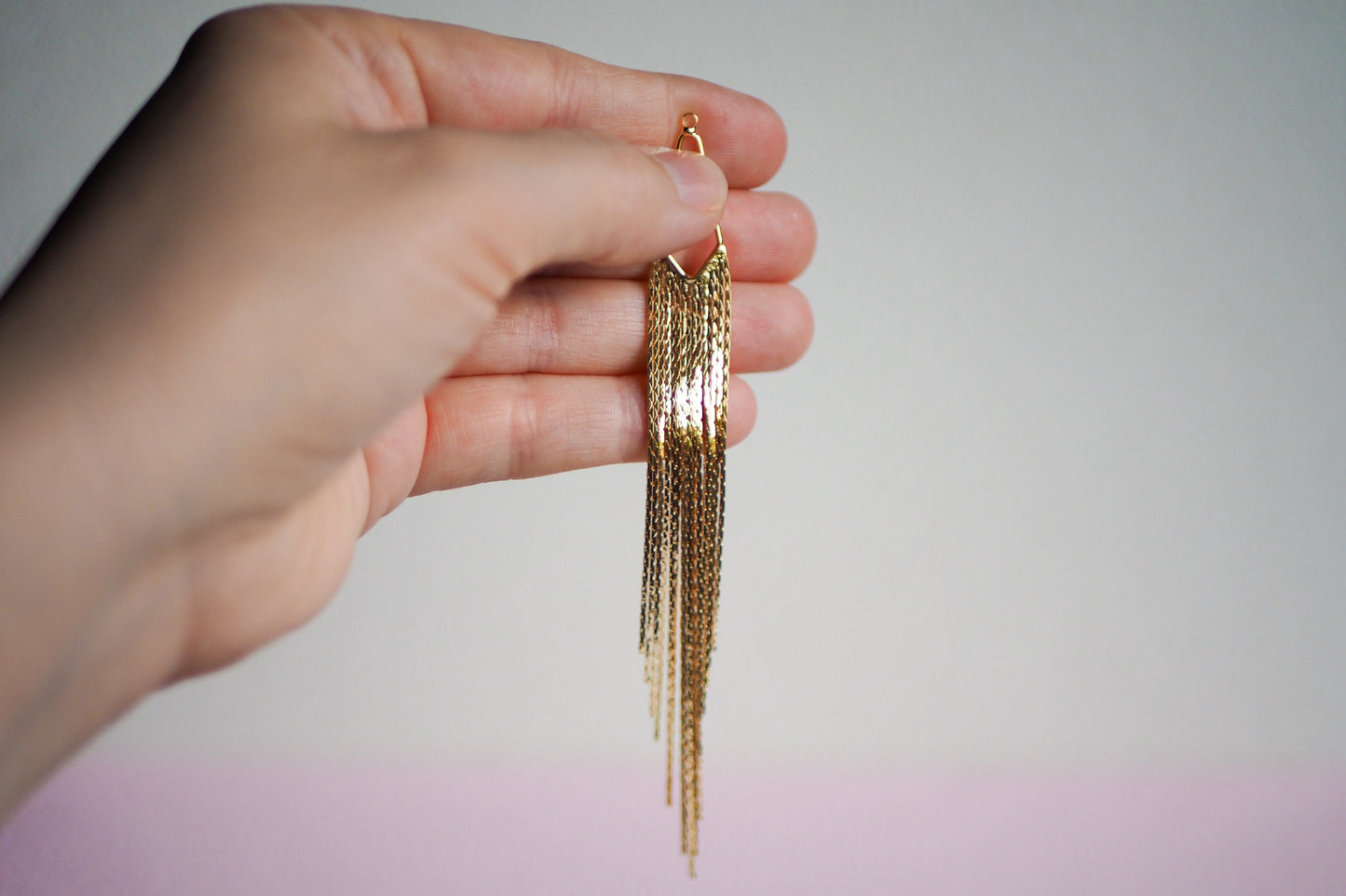 2 große Fransen Anhänger aus Messing 18 Karat echt vergoldet 12,5cm lang, Metallfransen Ketten Glieder, Schmuckzubehör