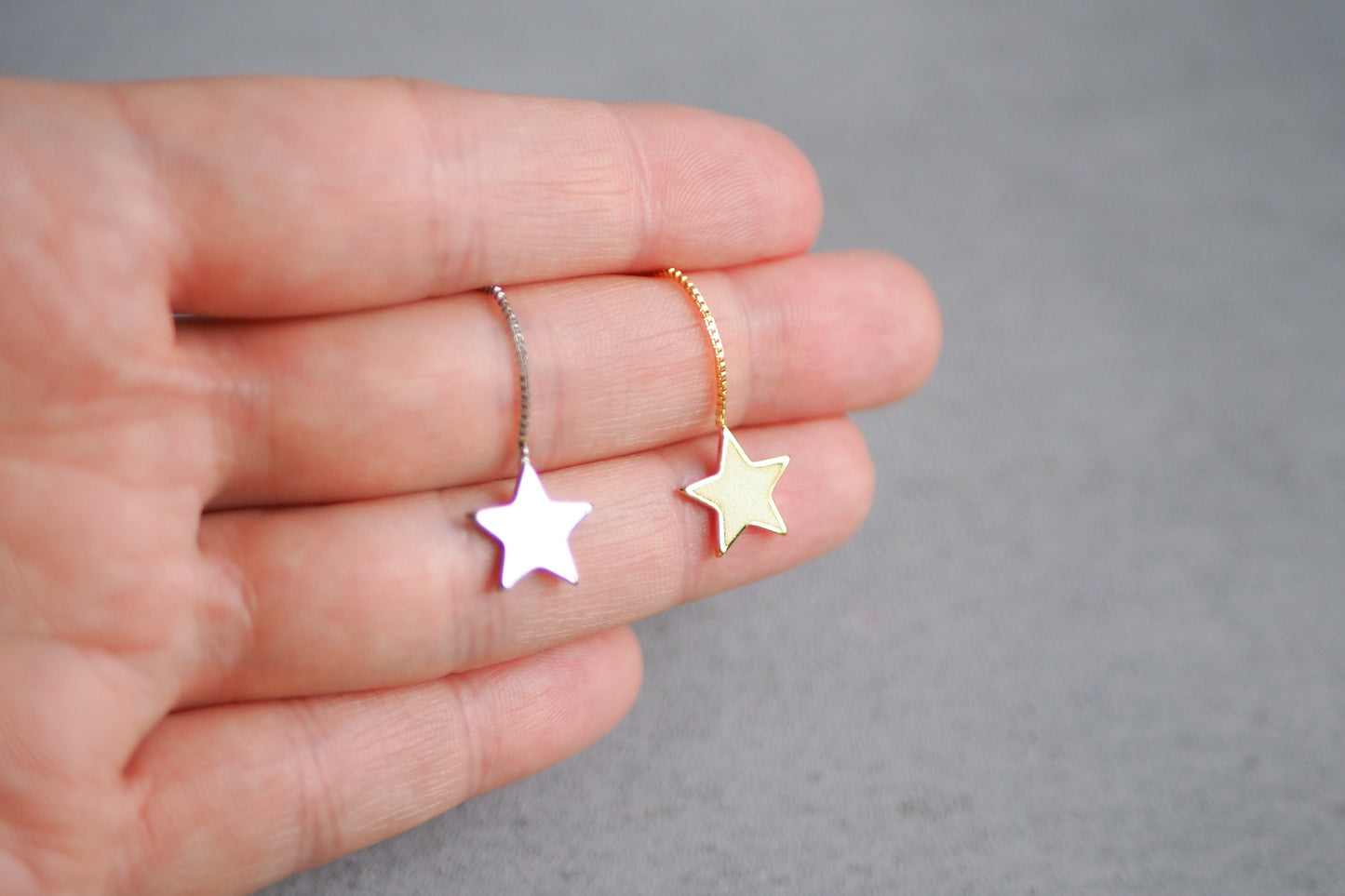 10 Stern Anhänger an Kette aus Messing, echt vergoldet o. platiniert, 56mm x 12mm, Weihnachten Sterne Ketten, Schmuckzubehör Gold Silber