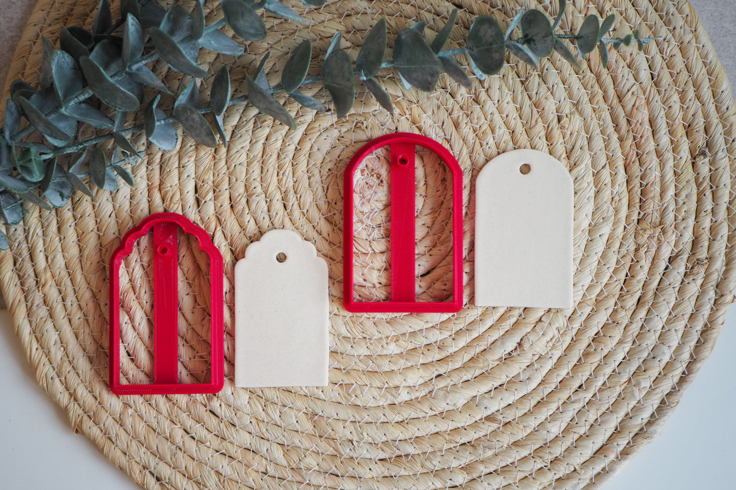 Geschenkanhänger Ausstecher für Polymer Ton (Fimo und Co.) mit Stempel, 8cm, Geschenk Weihnachten Weihnachtsbaum Winter, Cutter Werkzeug