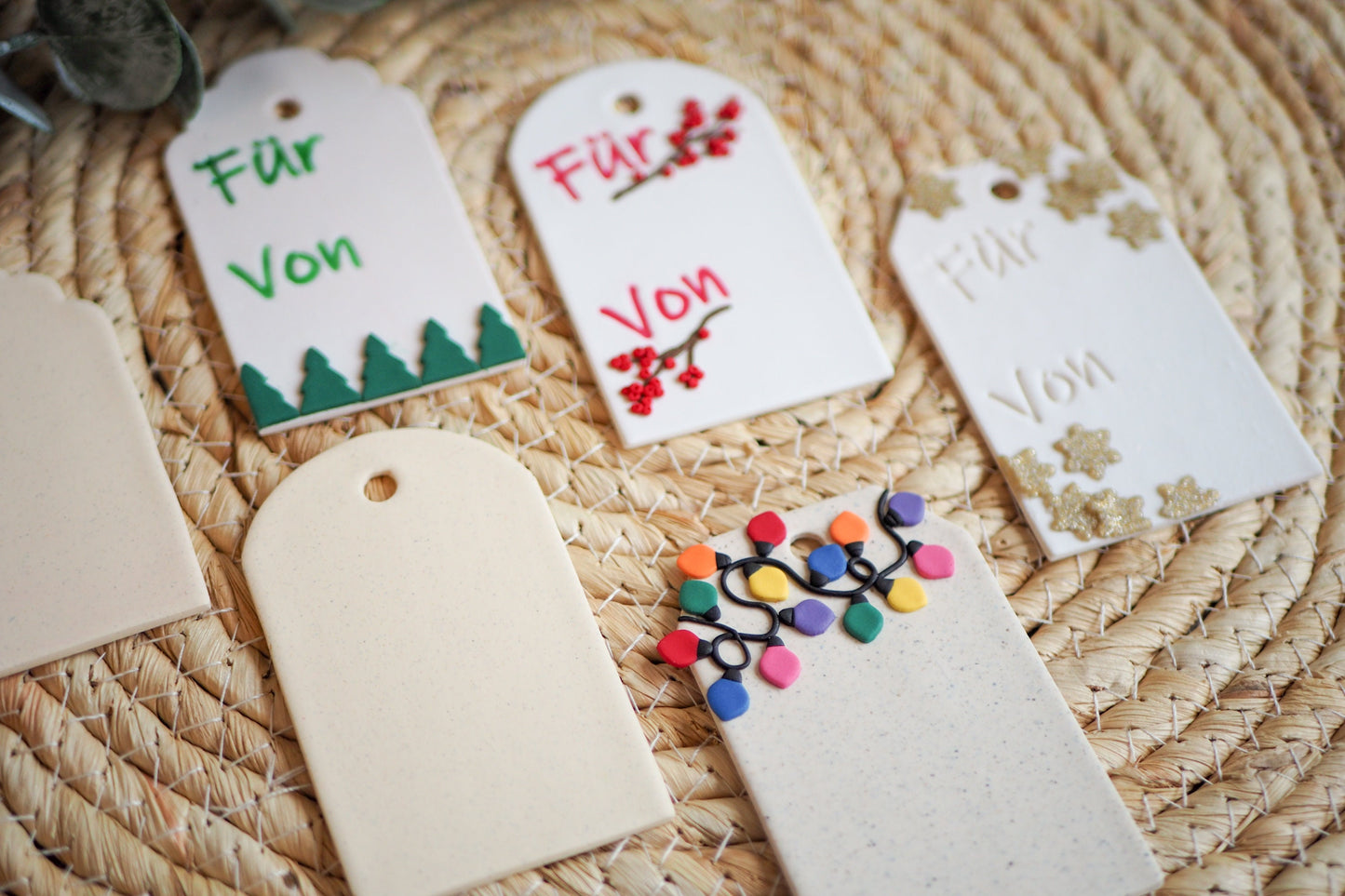 Geschenkanhänger Ausstecher für Polymer Ton (Fimo und Co.) mit Stempel, 8cm, Geschenk Weihnachten Weihnachtsbaum Winter, Cutter Werkzeug