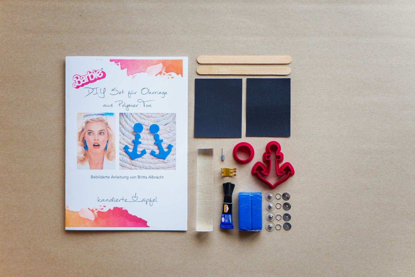 Barbie DIY Set: weiße Ohrringe aus FIMO inkl. Anleitung in Deutsch, Weiß Boho Hippie 60ties Vintage, Schmuck aus Polymerton, Geschenk, Kit