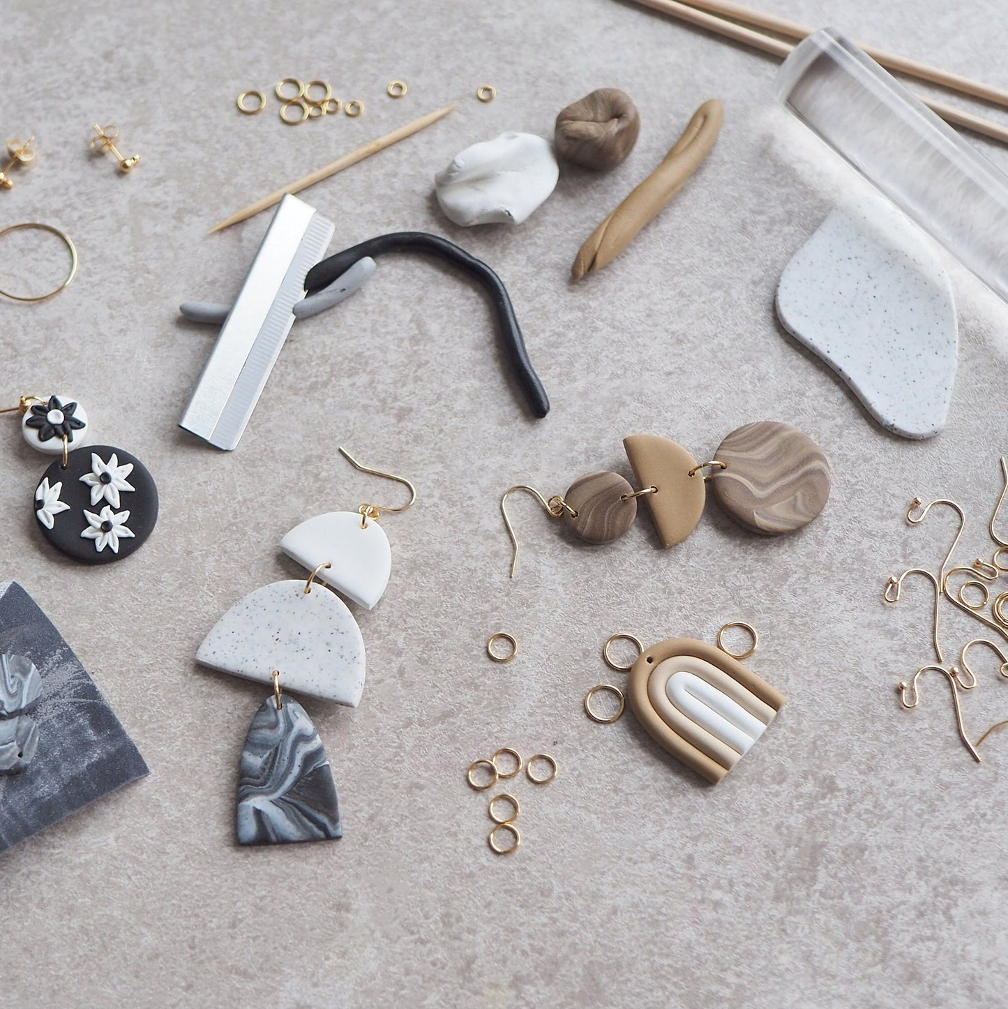 Tutorial: How to make your own polymer clay earrings, contains material lists, all basic steps and 5 design techniques for beginners, DIY