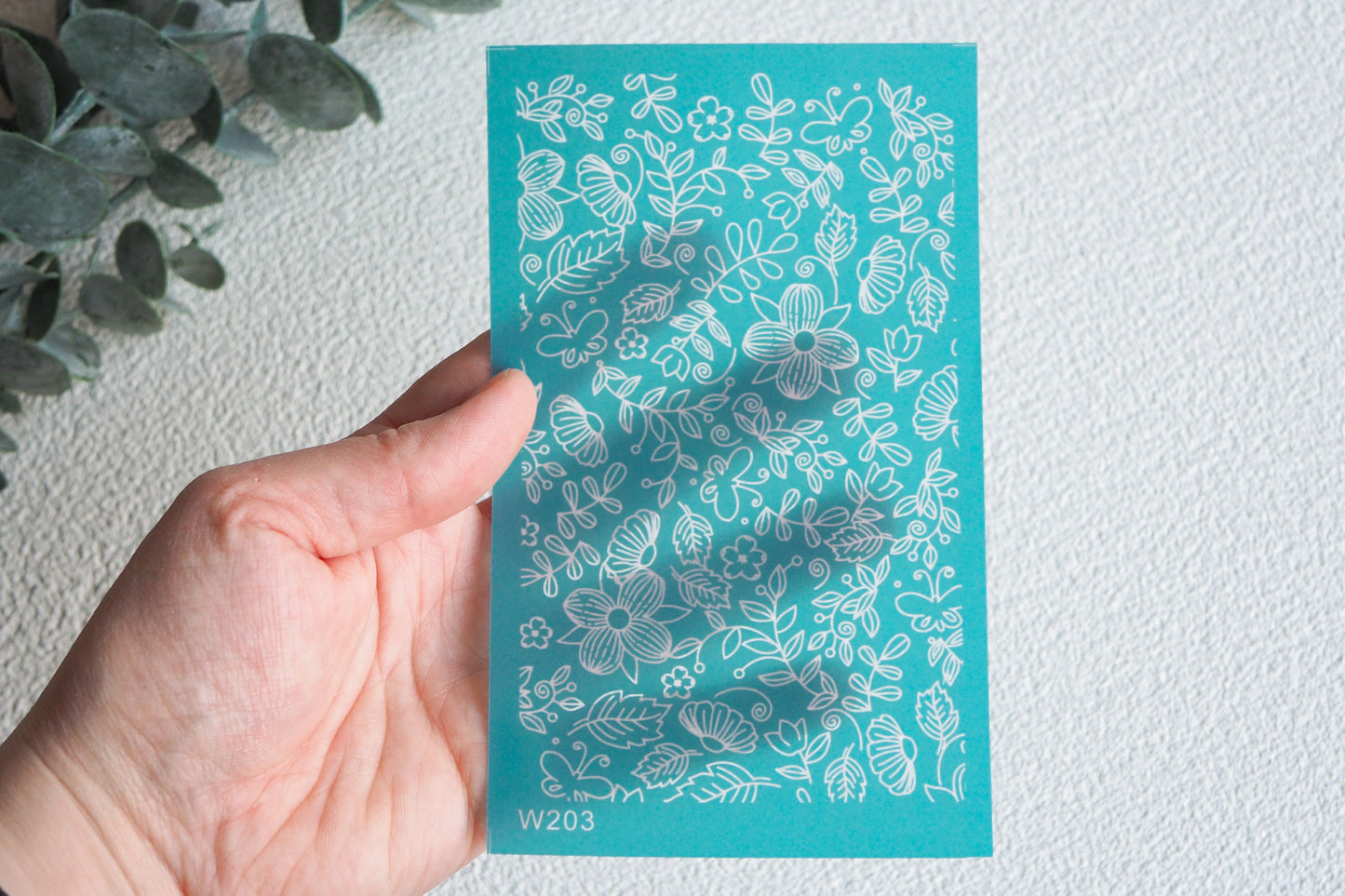 Silk Screen für Polymerton (FIMO), Blumen Zweige Schmetterling, Siebdruck Schablone, 15cm x 9cm, Werkzeug Schmuckherstellung mit Polymer Ton