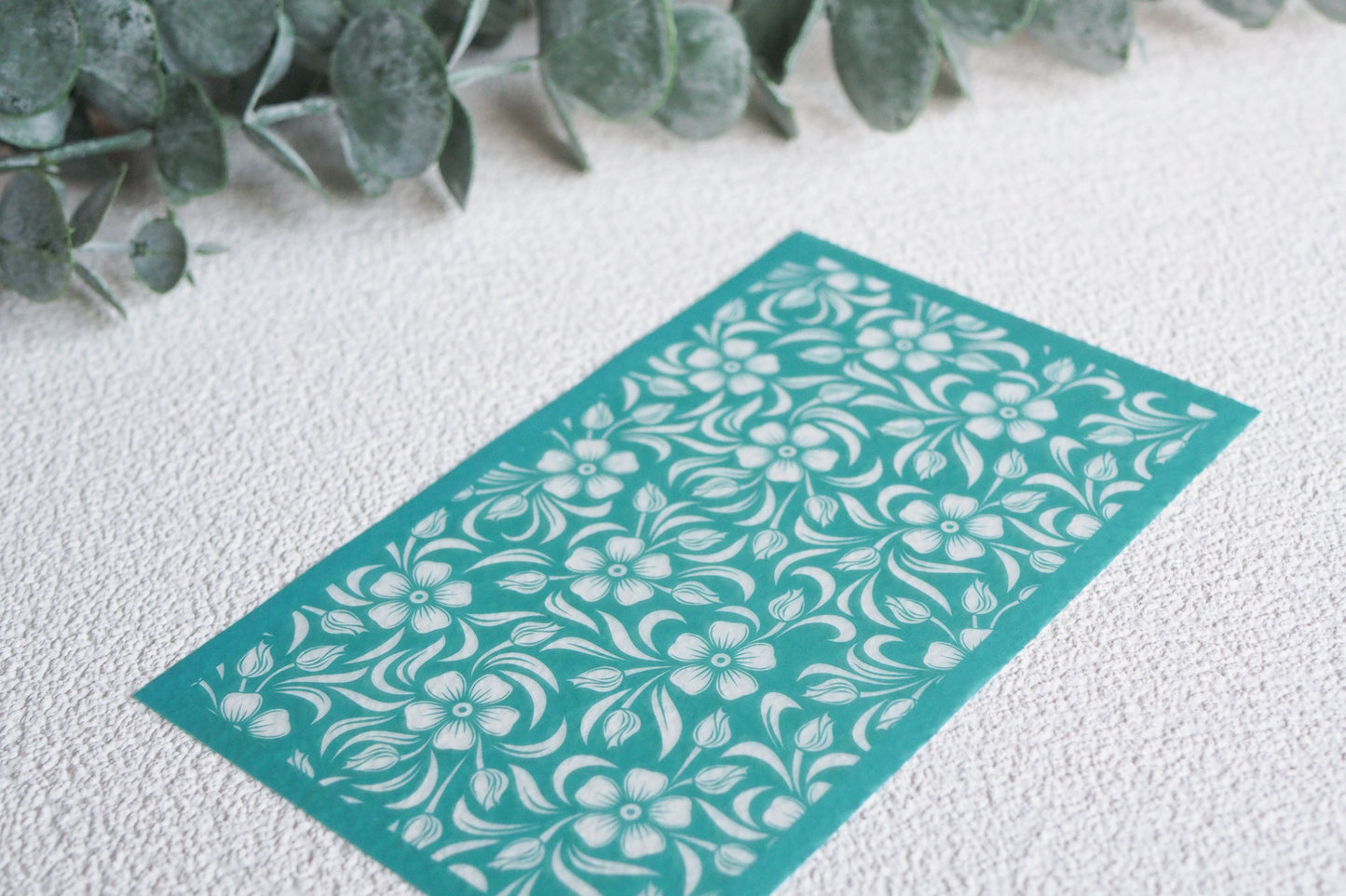 Silk Screen für Polymerton (FIMO), Blumen Blüten Muster, Siebdruck Schablone, 15cm x 9cm, Werkzeug Schmuckherstellung mit Polymer Ton