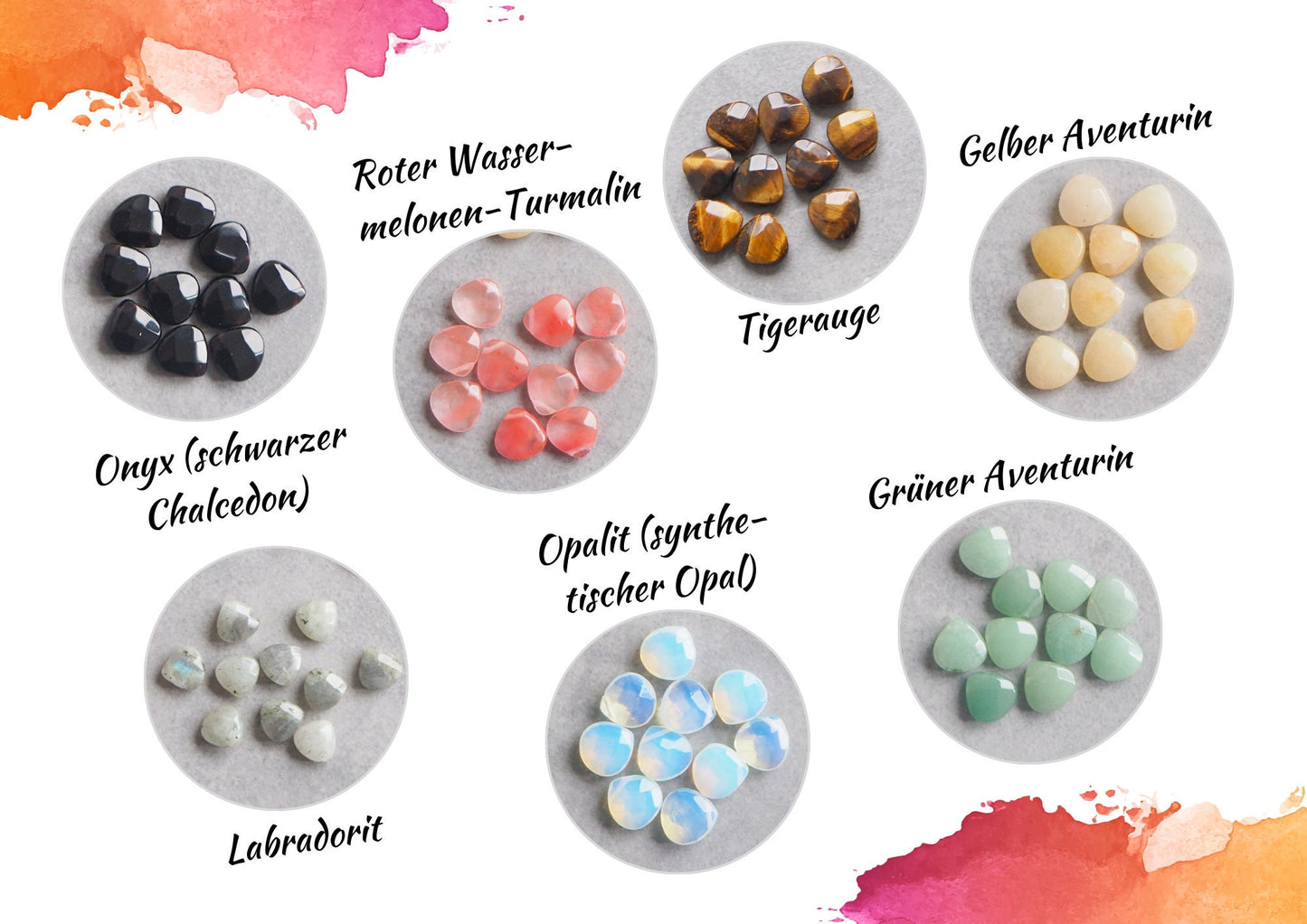 10x Edelstein Perlen 13x13mm, facettiert mit Querbohrung, Träne Tropfen Labradorith Aventurin Opalit Tigerauge Onyx Turmalin, Schmuckzubehör