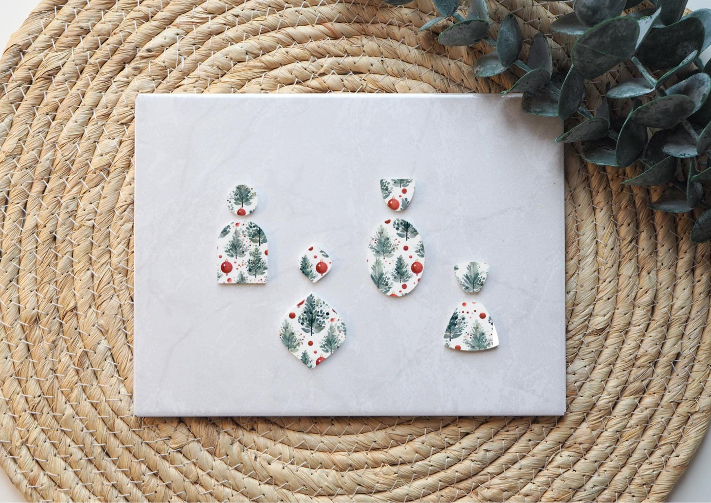 Transferpapier für Polymerton (FIMO®, Premo, Cernit), 15cm x 10,5cm, Weihnachten, rote Kugeln, Advent, Schmuckherstellung mit Polymer Ton