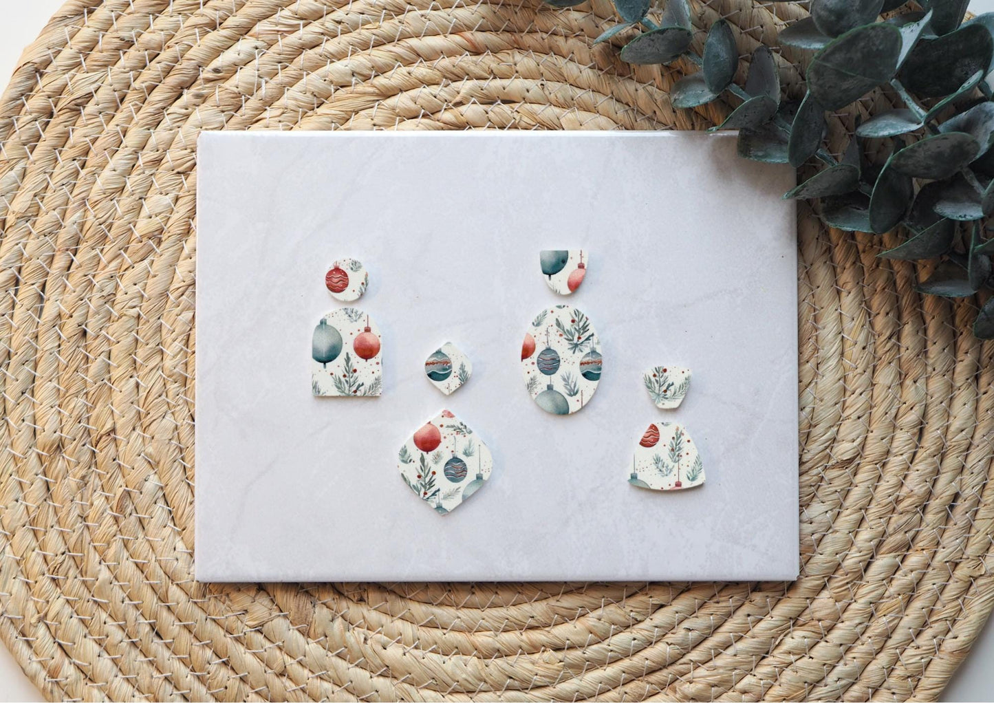 Transferpapier für Polymerton (FIMO®, Premo, Cernit), 15cm x 10,5cm, Weihnachtsbaum Kugeln Weihnachten Advent, Schmuck aus Polymer Ton