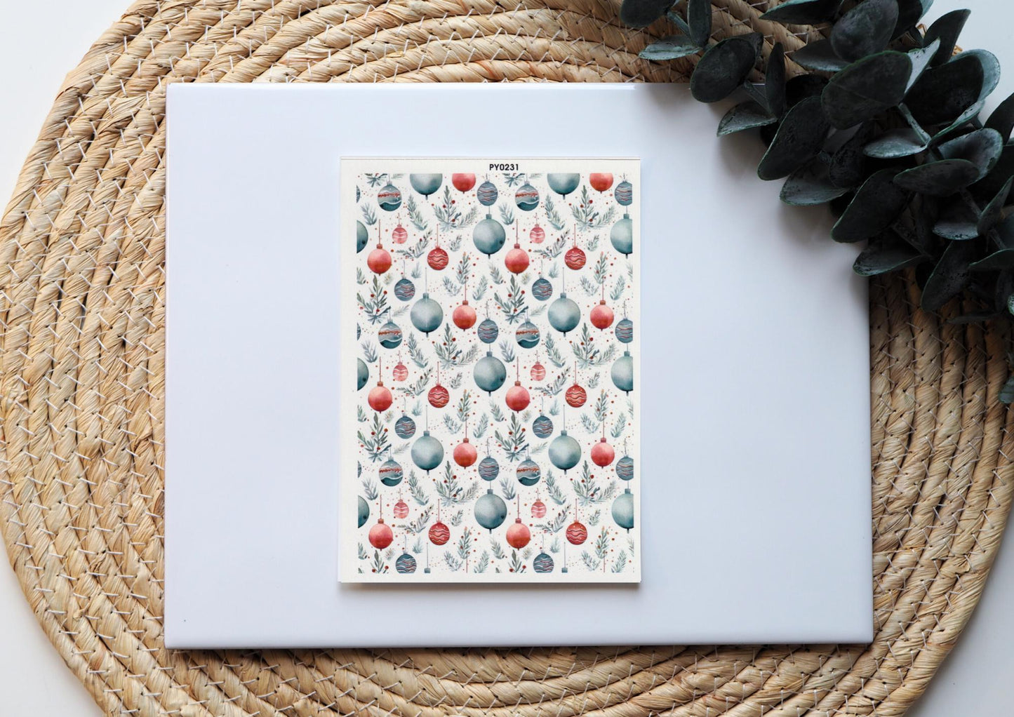 Transferpapier für Polymerton (FIMO®, Premo, Cernit), 15cm x 10,5cm, Weihnachtsbaum Kugeln Weihnachten Advent, Schmuck aus Polymer Ton