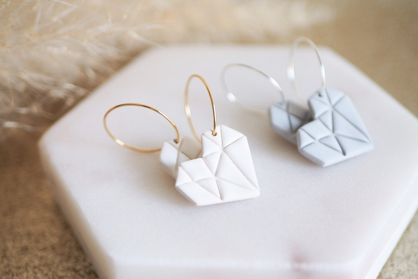 Ausstecher Cutter Form für Modelliermasse, Origami  Herz mit passendem Stempel, Werkzeug für Schmuckherstellung mit Fimo und Co.