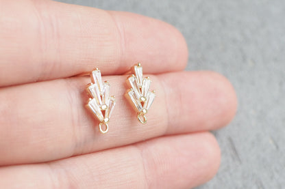 3 Paar Ohrstecker 18mm, echt vergoldet, Pin aus 925er Sterling Silber, Zirkonia Strahlen, Schmuckzubehör