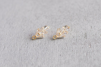 3 Paar Ohrstecker 18mm, echt vergoldet, Pin aus 925er Sterling Silber, Zirkonia Strahlen, Schmuckzubehör
