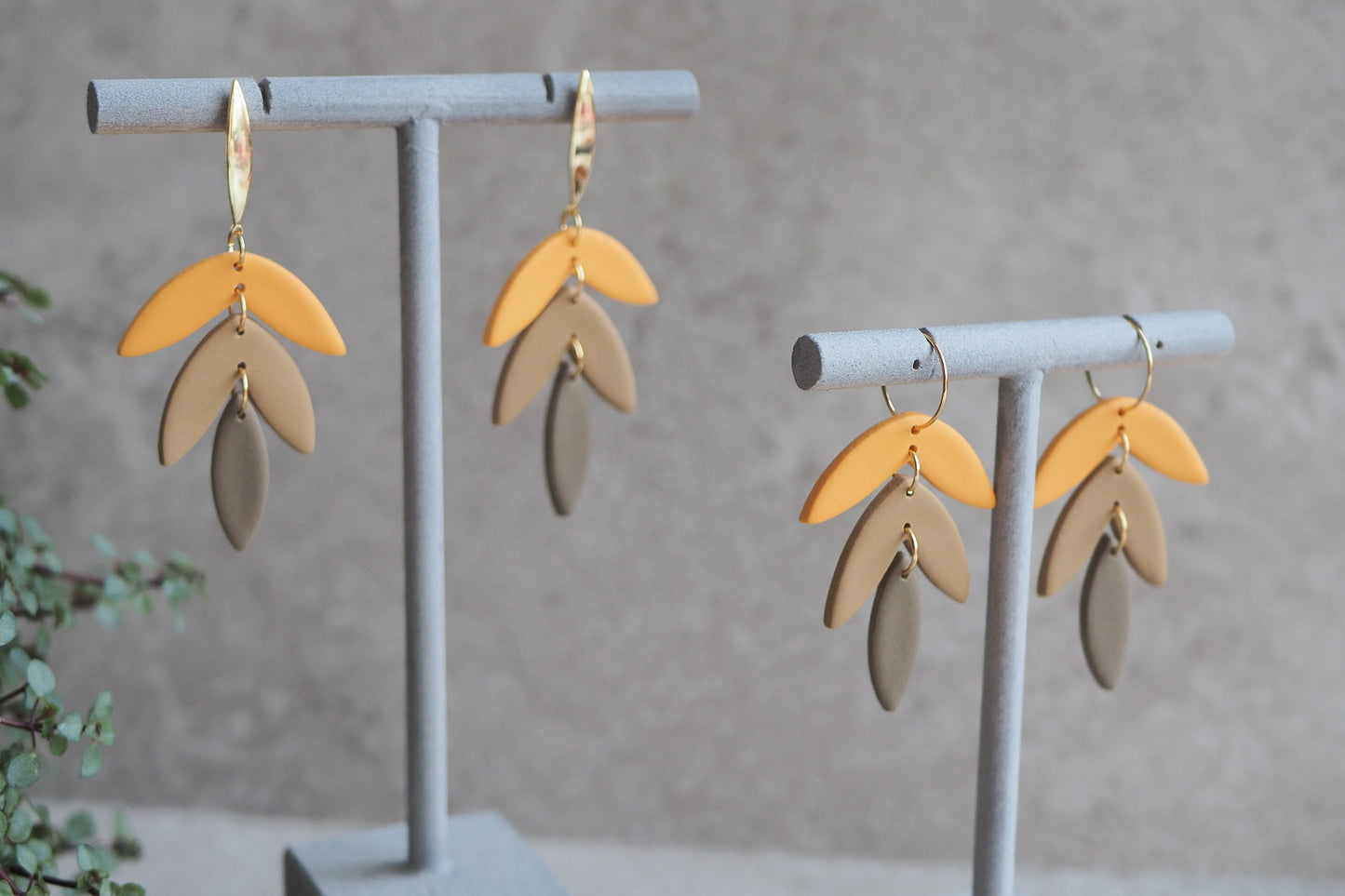 Handgemachte Ohrringe aus Polymer Ton, HERBST KOLLEKTION, Gelb Orange Braun Taupe, Handgefertigter Fimo Schmuck