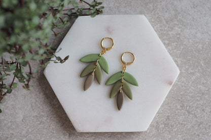 Handgemachte Ohrringe aus Polymer Ton, HERBST KOLLEKTION, Olive Grün Braun Taupe, Handgefertigter Fimo Schmuck