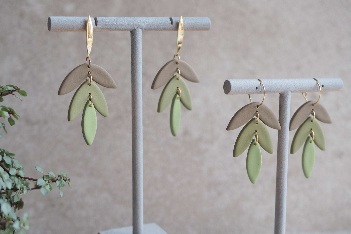 Handgemachte Ohrringe aus Polymer Ton, HERBST KOLLEKTION, Olive Grün Braun Taupe, Handgefertigter Fimo Schmuck