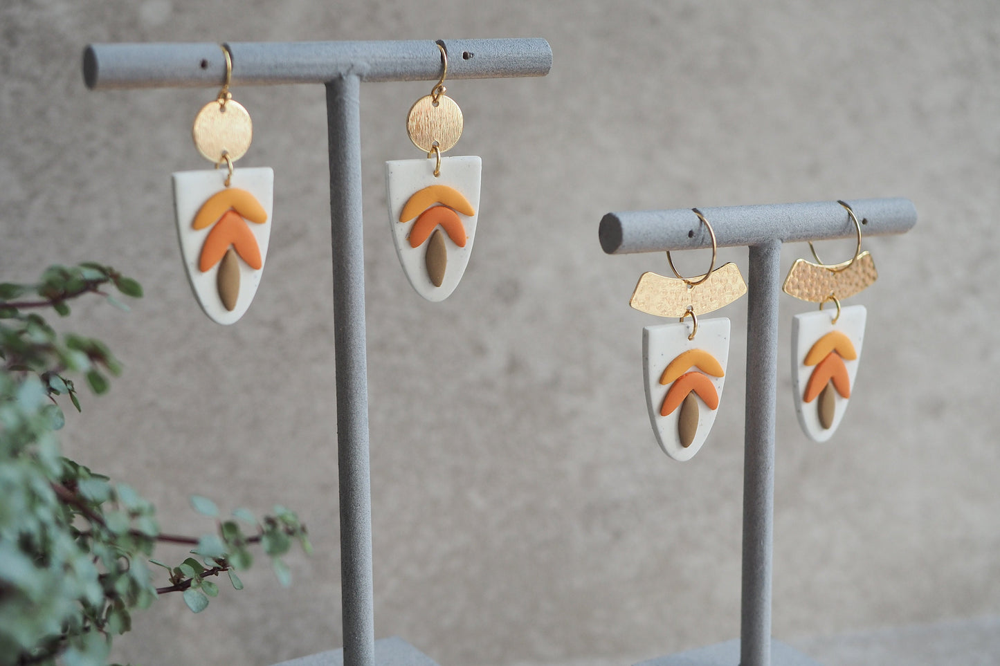Handgemachte Ohrringe aus Polymer Ton, HERBST KOLLEKTION, Curry Senf Gelb Orange Braun Taupe, Handgefertigter Fimo Schmuck