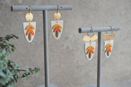 Handgemachte Ohrringe aus Polymer Ton, HERBST KOLLEKTION, Curry Senf Gelb Orange Braun Taupe, Handgefertigter Fimo Schmuck