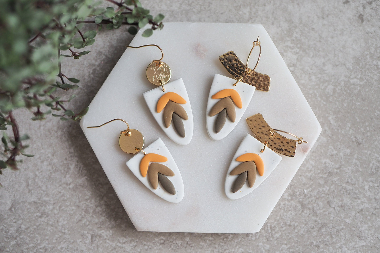 Handgemachte Ohrringe aus Polymer Ton, HERBST KOLLEKTION, Curry Senf Gelb Braun Taupe, Handgefertigter Fimo Schmuck