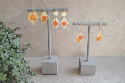 Handgemachte Ohrringe aus Polymer Ton, HERBST KOLLEKTION, Oliv Grün Blätter, Handgefertigter Fimo Schmuck