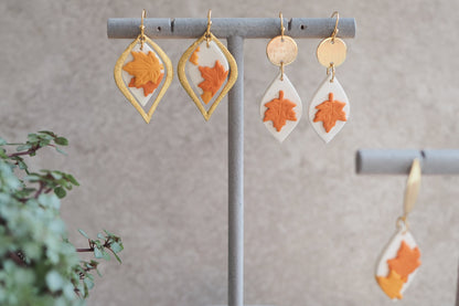 Handgemachte Ohrringe aus Polymer Ton, HERBST KOLLEKTION, Oliv Grün Blätter, Handgefertigter Fimo Schmuck