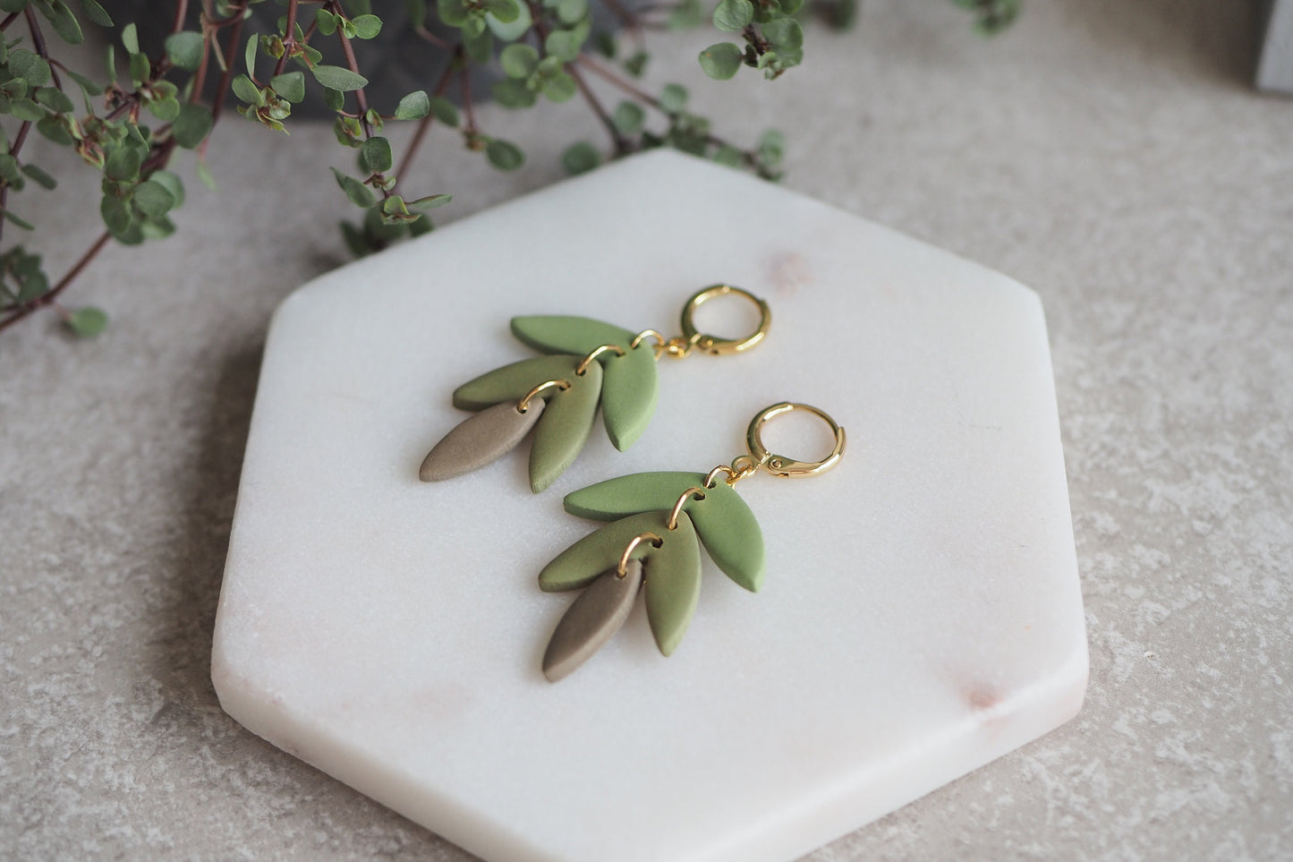 Handgemachte Ohrringe aus Polymer Ton, HERBST KOLLEKTION, Olive Grün Braun Taupe, Handgefertigter Fimo Schmuck