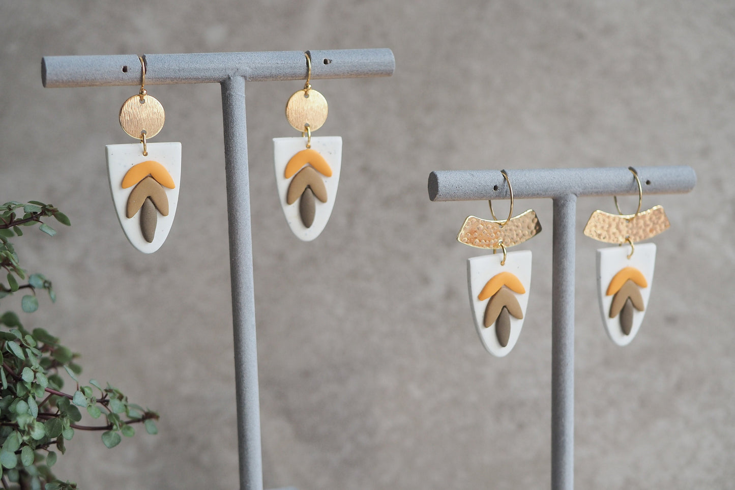 Handgemachte Ohrringe aus Polymer Ton, HERBST KOLLEKTION, Curry Senf Gelb Braun Taupe, Handgefertigter Fimo Schmuck
