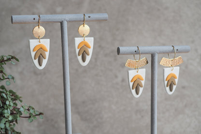 Handgemachte Ohrringe aus Polymer Ton, HERBST KOLLEKTION, Curry Senf Gelb Braun Taupe, Handgefertigter Fimo Schmuck