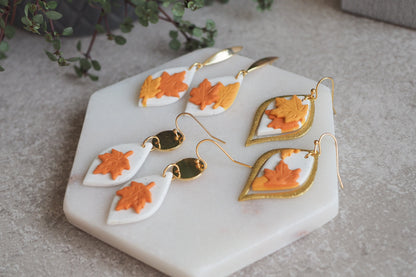Handgemachte Ohrringe aus Polymer Ton, HERBST KOLLEKTION, Oliv Grün Blätter, Handgefertigter Fimo Schmuck