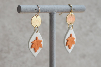Handgemachte Ohrringe aus Polymer Ton, HERBST KOLLEKTION, Oliv Grün Blätter, Handgefertigter Fimo Schmuck